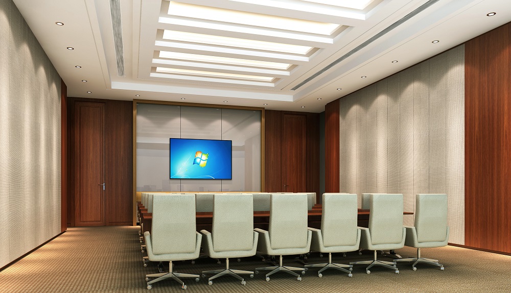 银行办公楼视频会议室设计效果图